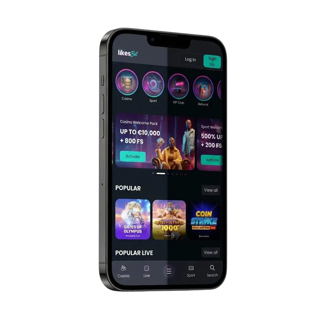 LikesBet app op smartphone met sportweddenschappen en live casino
