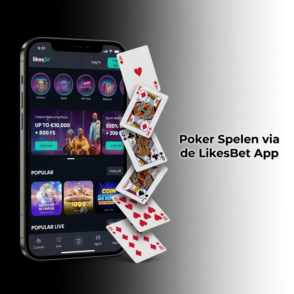 LikesBet app poker interface op smartphone