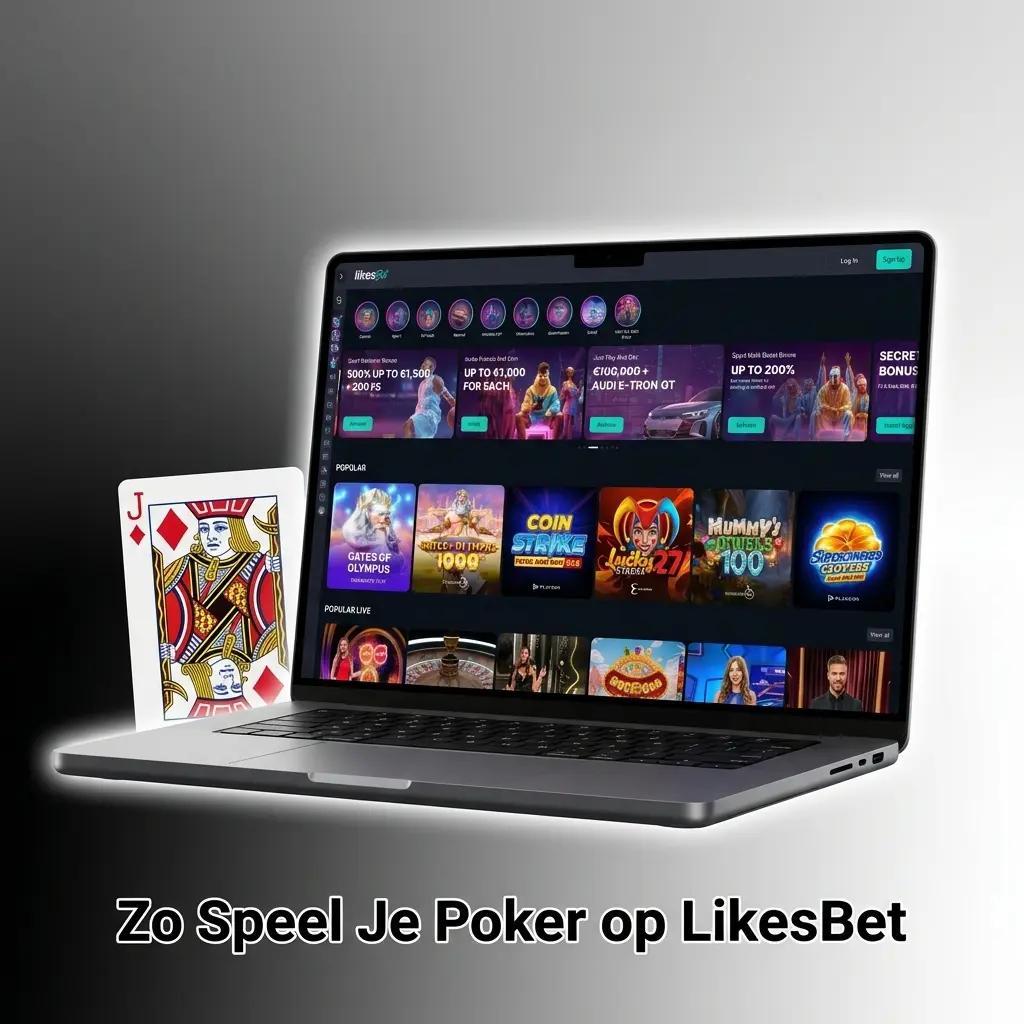 Stappenplan om poker te spelen op LikesBet: account aanmaken, geld storten, pokervariant kiezen en inzetten plaatsen.